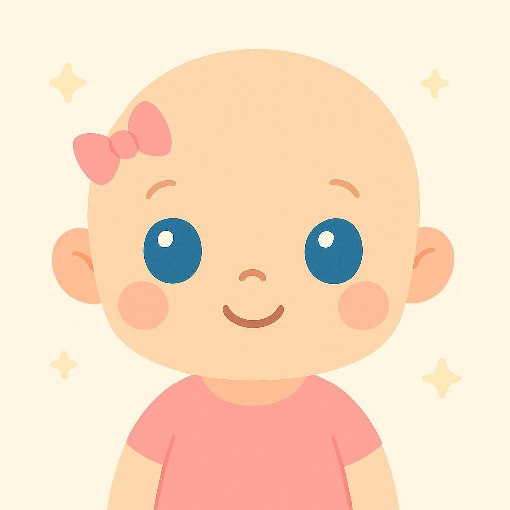 bald baby girl with blue eyes, round face, no hair emoji