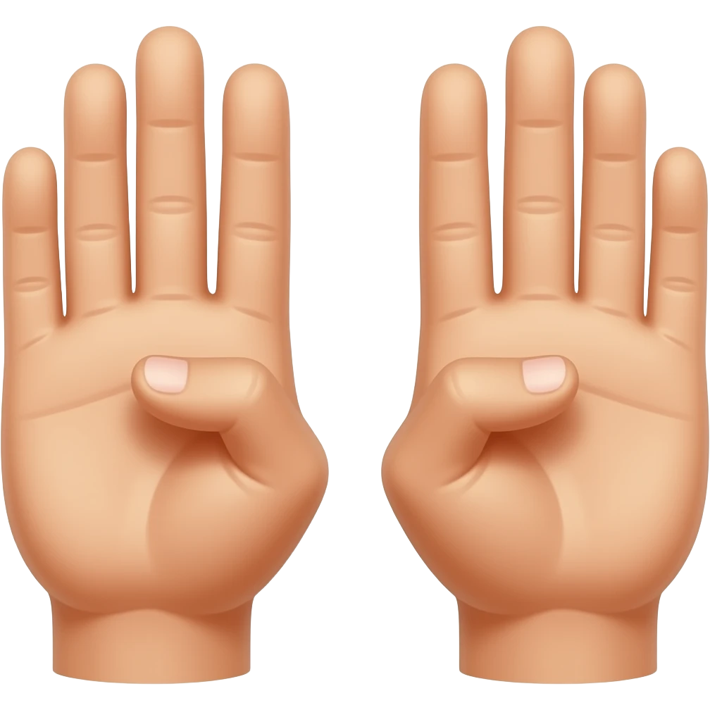 both hands near the cheeks, each hand showing exactly three fingers: index, middle, and ring fingers extended, thumb folded, pinky folded emoji