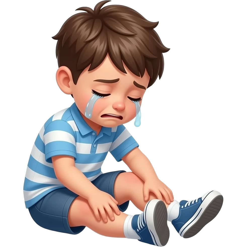 hazme un niño en el suelo llorando i tocandose la pierna emoji