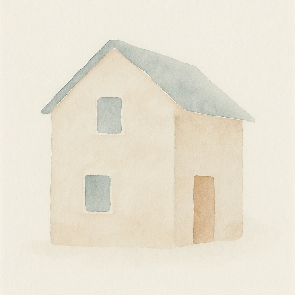 beige house, watercolor, gentle tones, artistic emoji