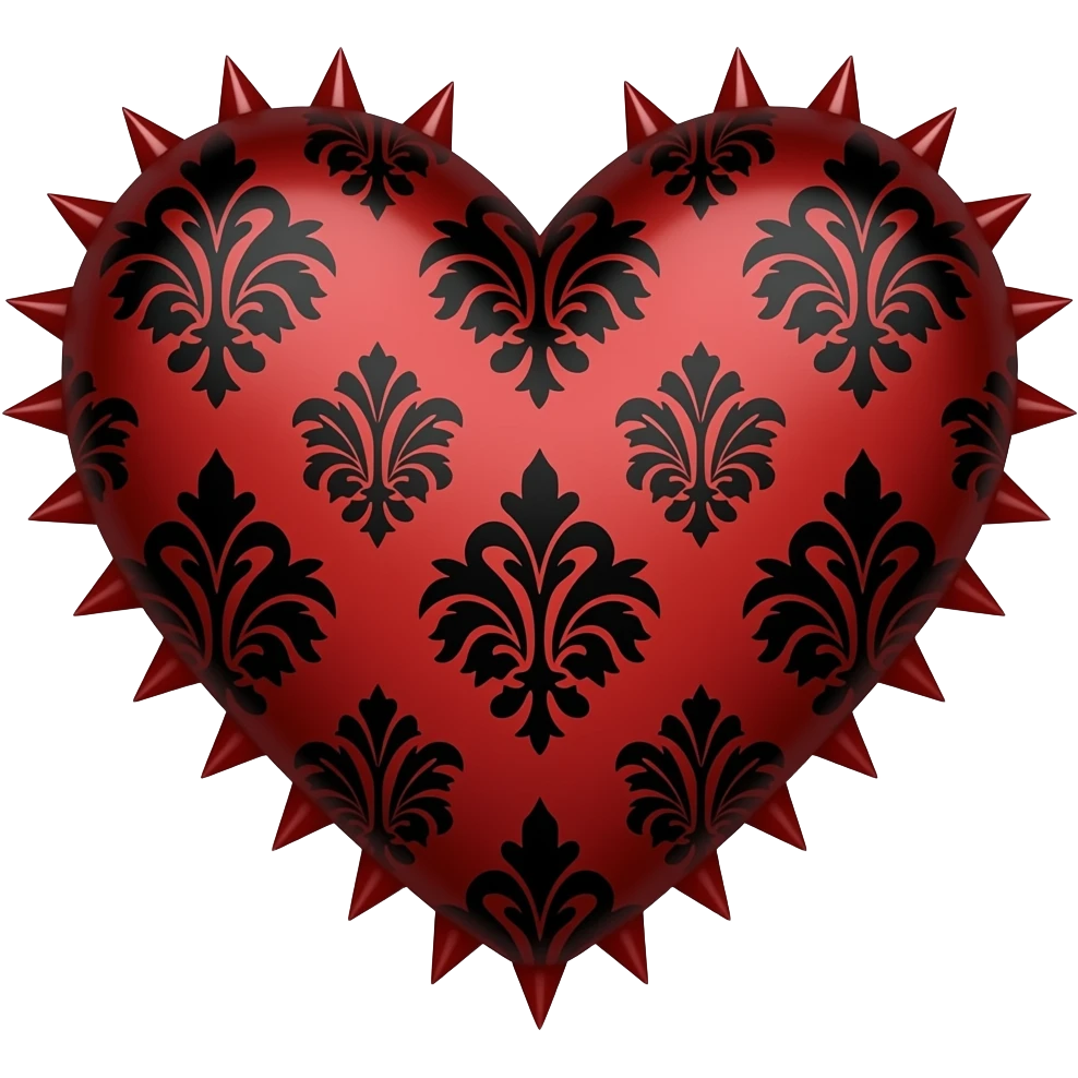Reddish Gothic emo edgy cool spiky Heart with black damask pattern emoji