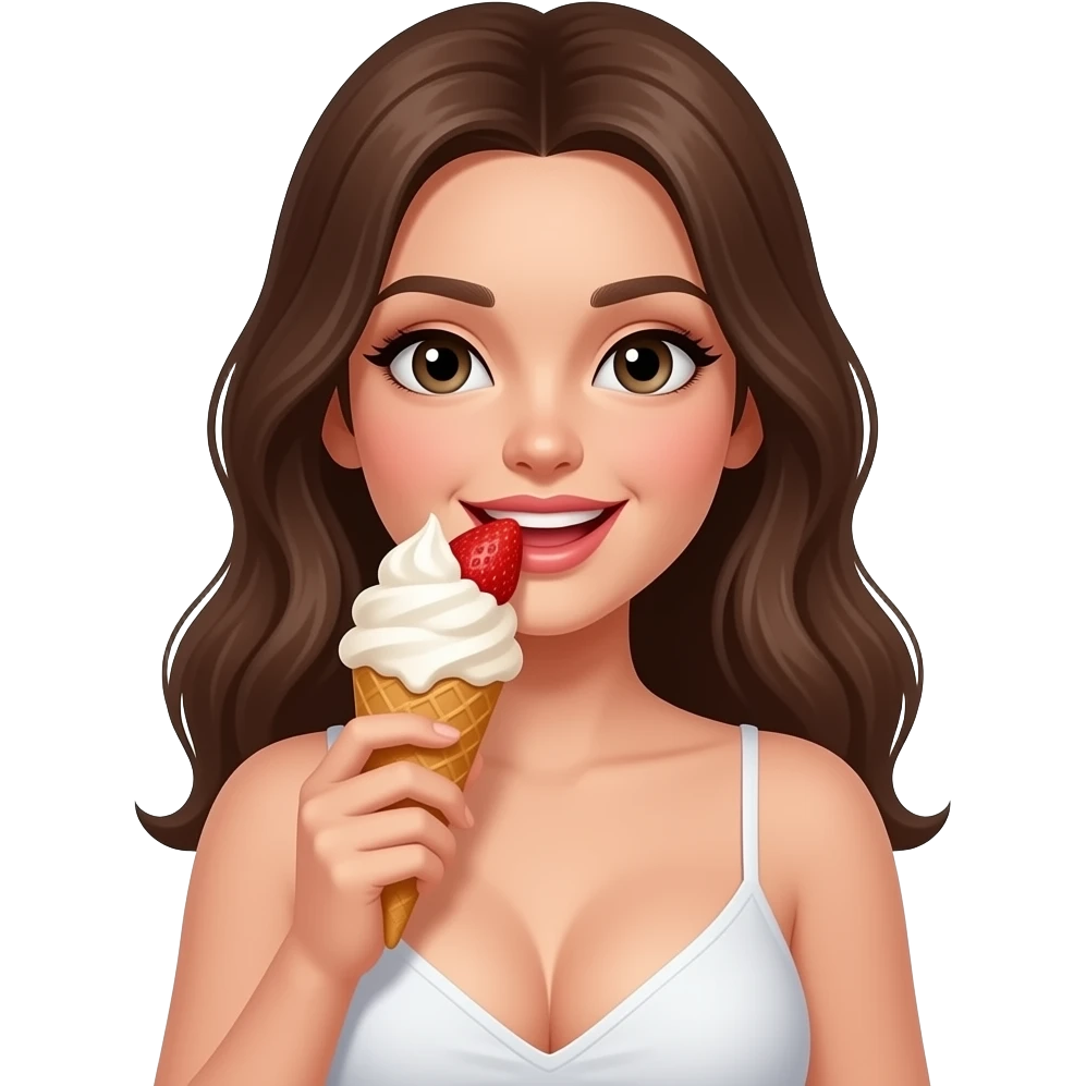 Fille avec gros sein qui lèche une glace emoji