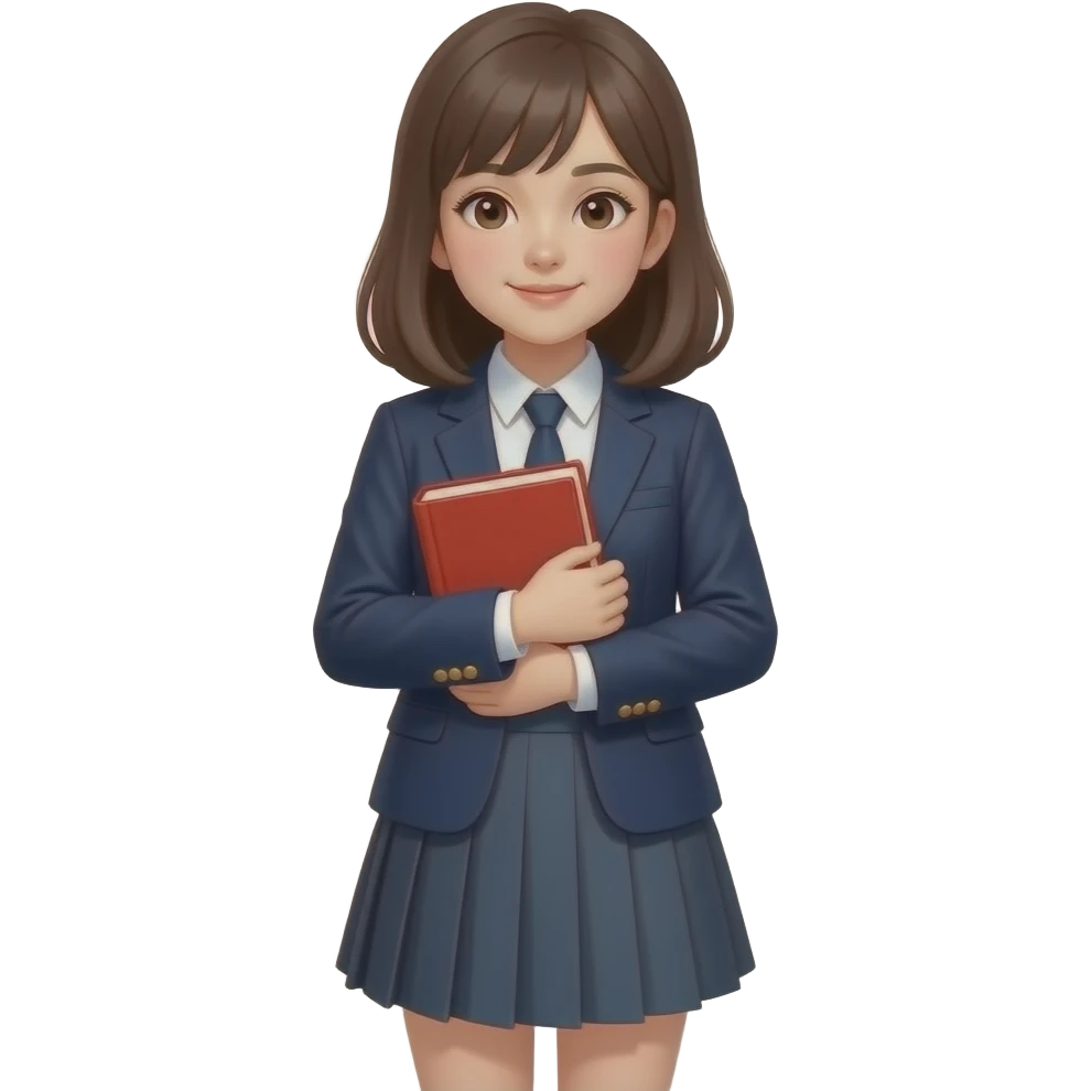 student girl in school uniform half body closse up and hold vibrant red close book in front of their chest emoji