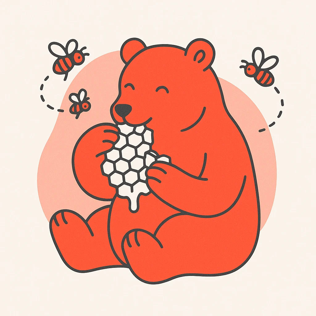bear eating honeycomb with bees flying around emoji