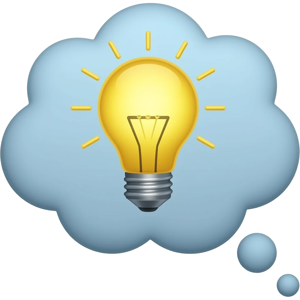 A thought bubble with a light bulb inside emoji