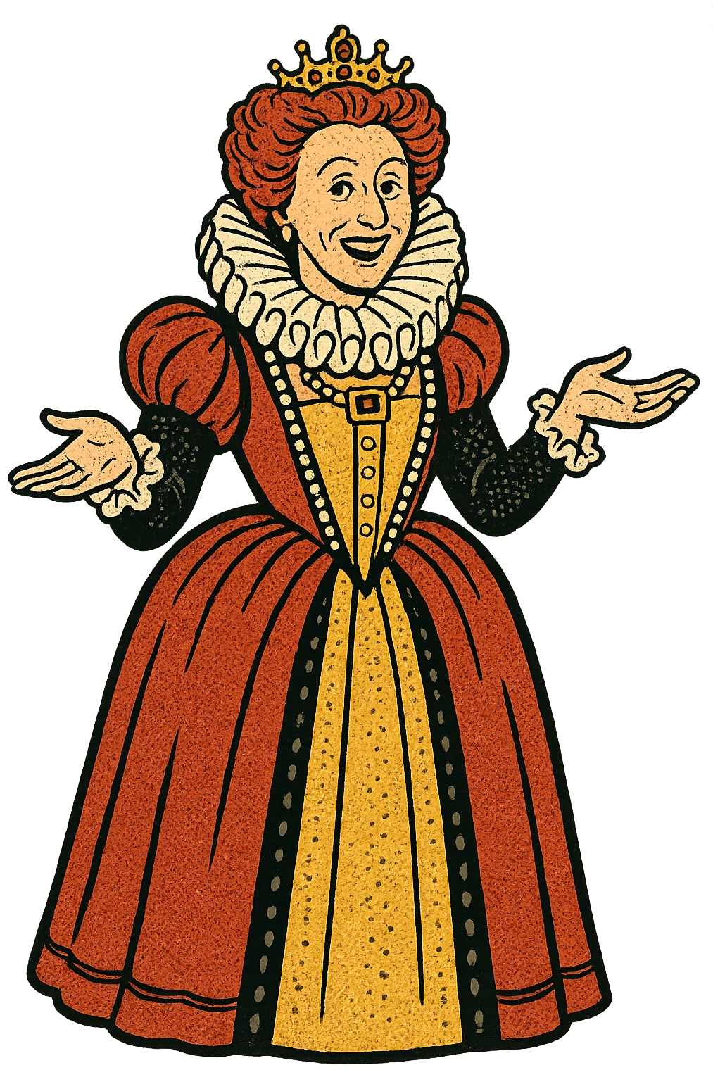 the full body of queen elizabeth I smiling with her arms out presenting something emoji