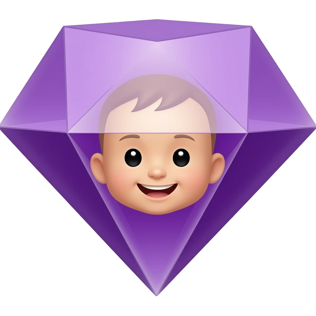 A violet diamant emoji smile the face is like a baby face but in the diamant emoji