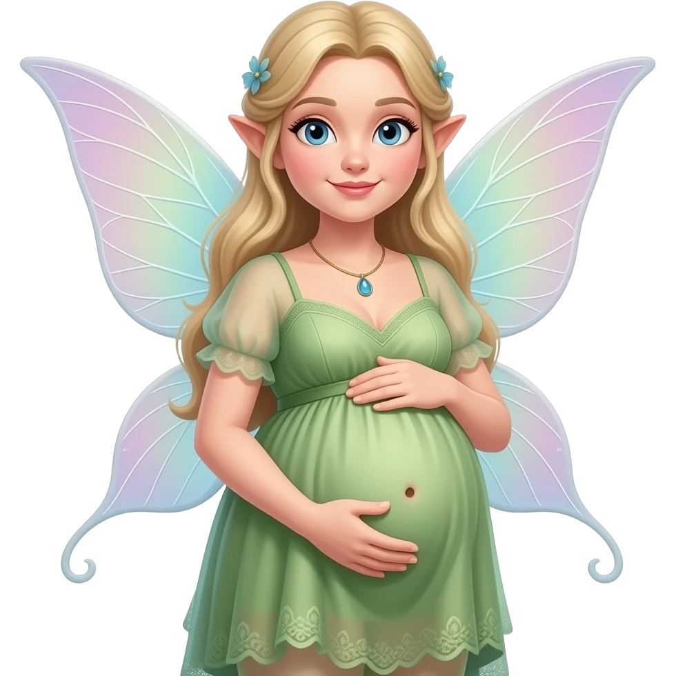A fairy with a large overstuffed tummy makes her look heavily pregnant,her bellybutton likes kissing everything. emoji