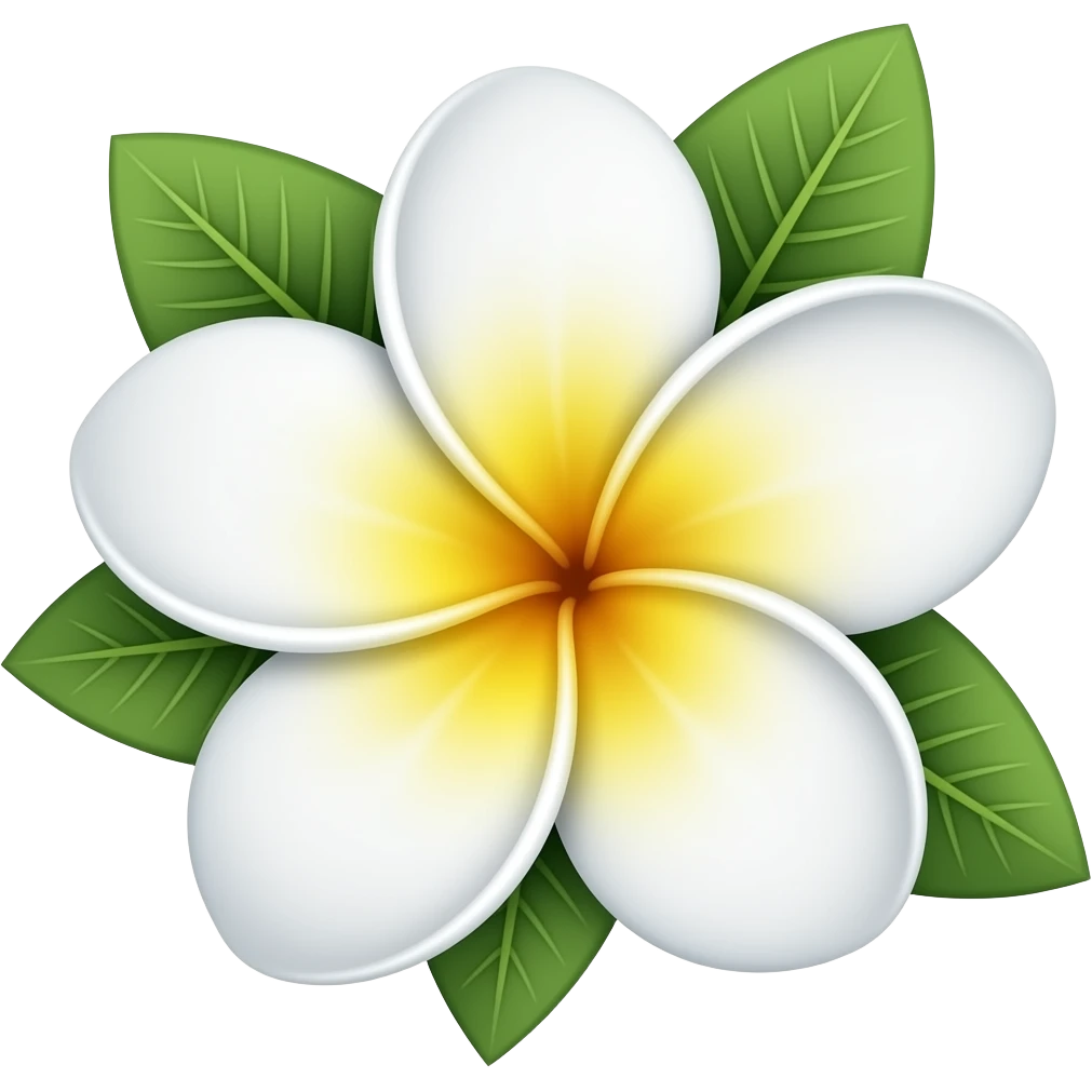 White Frangipani (Plumeria Flower) with Green Leaflets emoji
