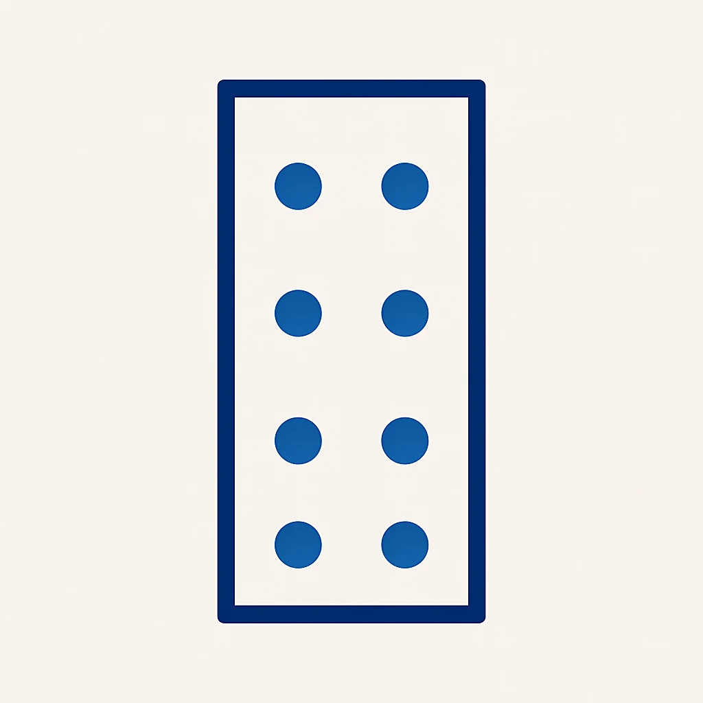 Remove any clouds from the image. Make the inside of the blue vertical rectangle white. Arrange the six blue dots in a 2x3 grid inside the rectangle. Maintain the original style and colors otherwise. emoji