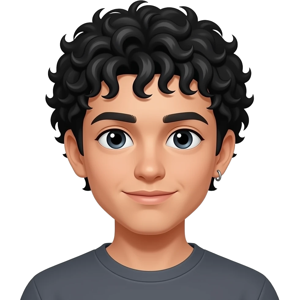 Une garçon adolescent à la peau clair avec des cheveux bouclés noir , a un percing à un oreille emoji