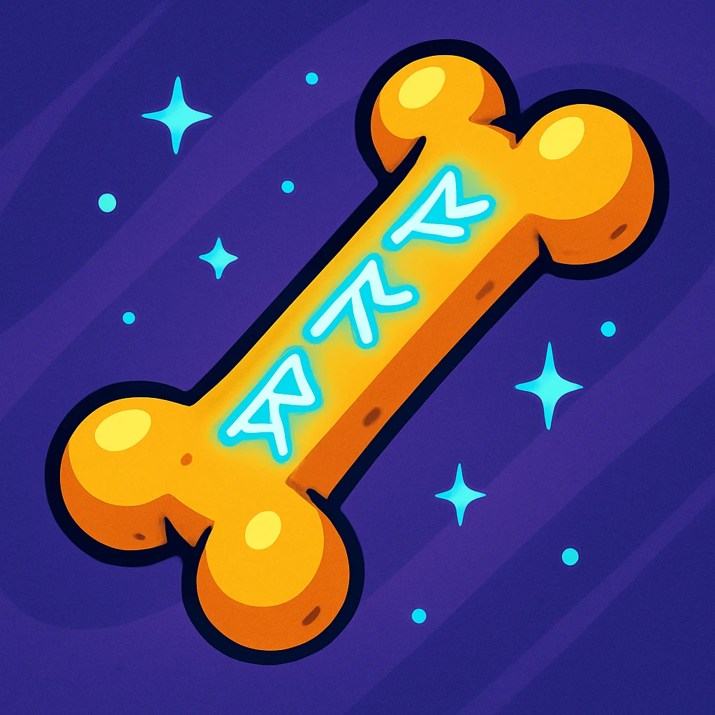 cartoon style bone with glowing runes engraved on it, bold outlines, vibrant colors emoji