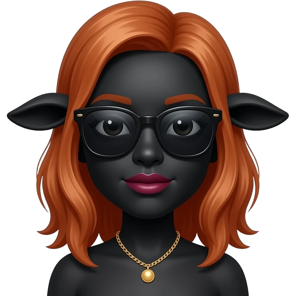 A Black Sheep with auburn hair wearing sunglasses, necklace and lipstick emoji