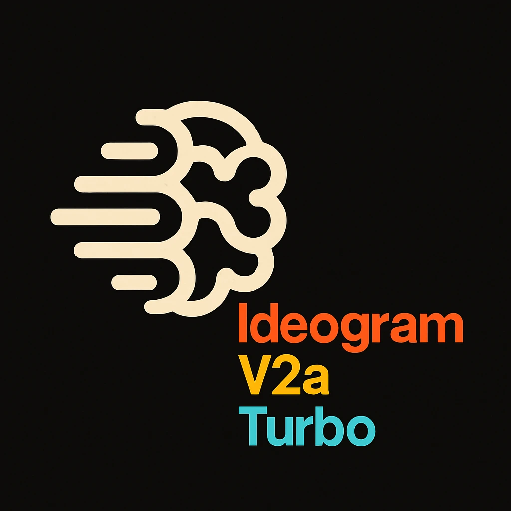 make a non gradient solid but colorful text of "Ideogram V2a Turbo", black background, add this logo too, make it good art for this emoji