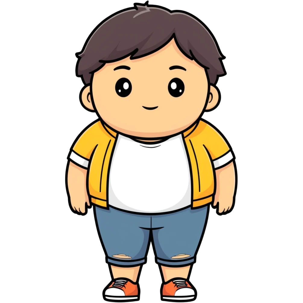 Draw a teenager fat face with medium skin tone and dark hair emoji