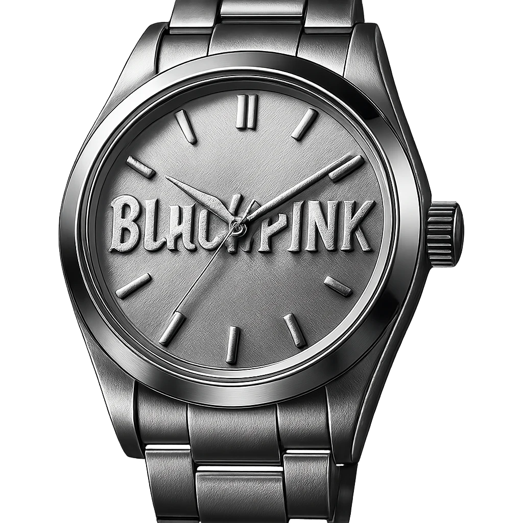 BLACKPINK-inspired gothic watch, no hearts, shiny and bold, black and pink emoji