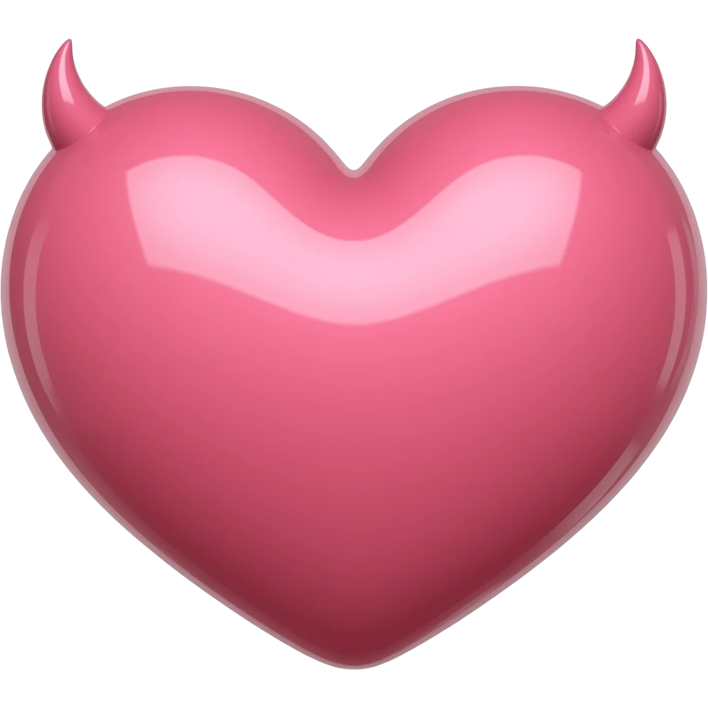 aesthetic devil heart emoji, glossy pink heart with small horns, minimal clean design, soft lighting emoji