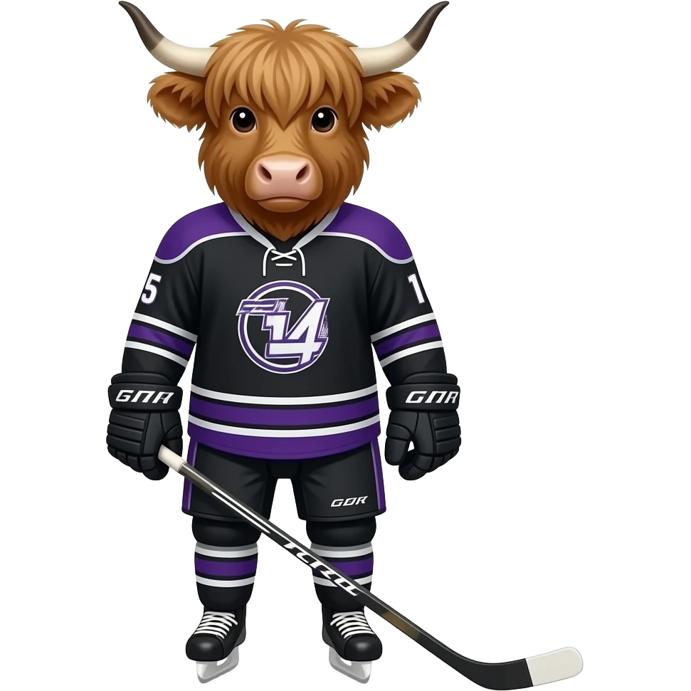 highland cow black and purple ice hockey uniform emoji