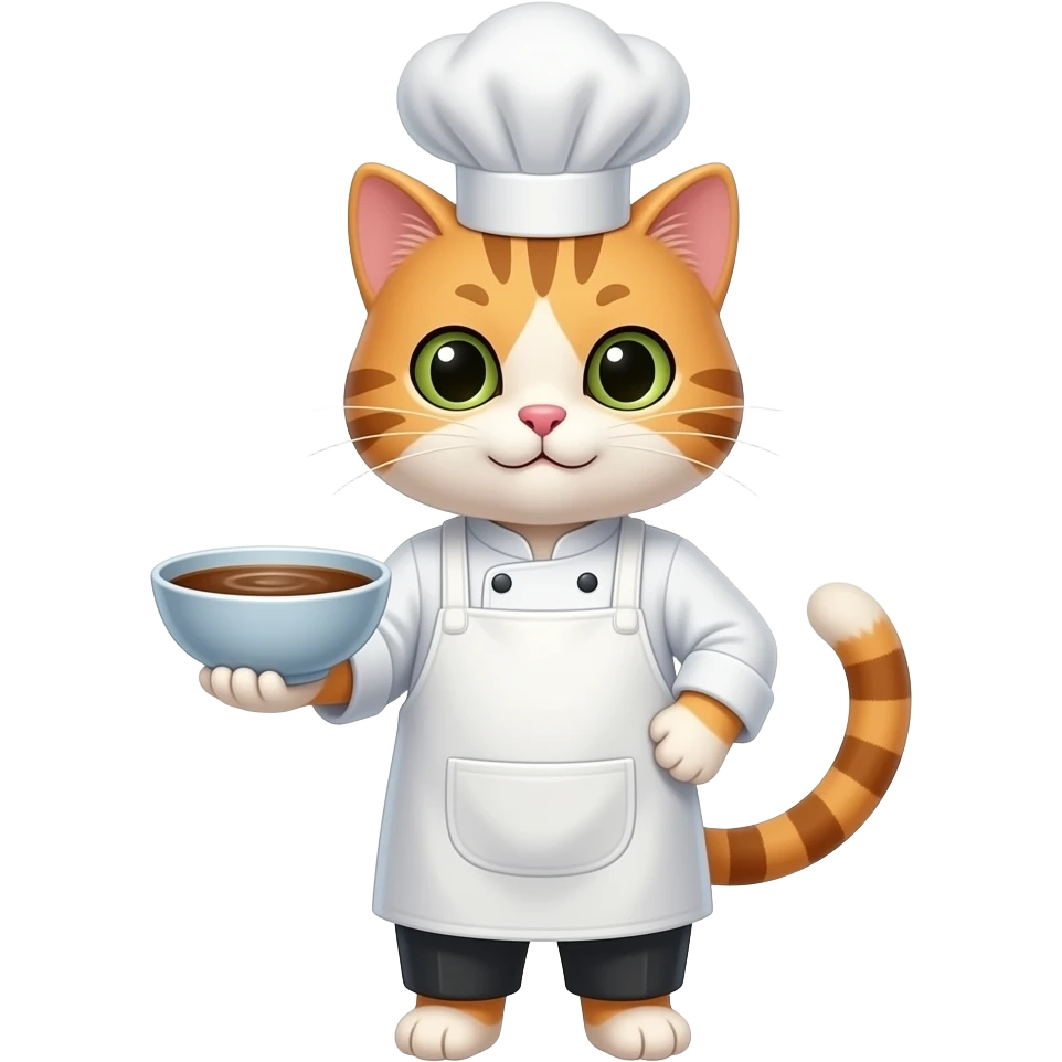 cat chef with bowl with gravy emoji