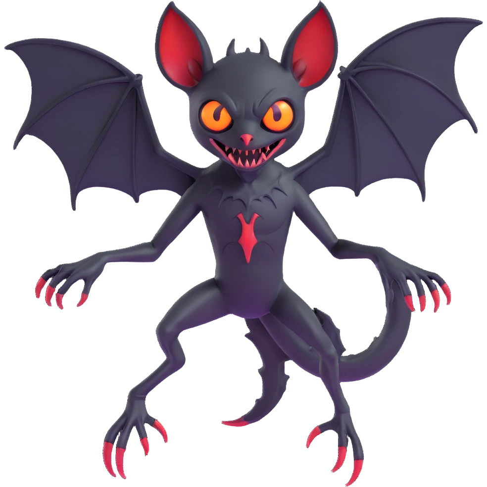 an all black reptilian bat-like creature. One cyclopian red eye in its face. no visible mouth or ears. 2 hind legs with claws. has a long tale with a stinger that drips green poison. no ears. no horns. no arms. visible bone-like stinger at end of tail emoji