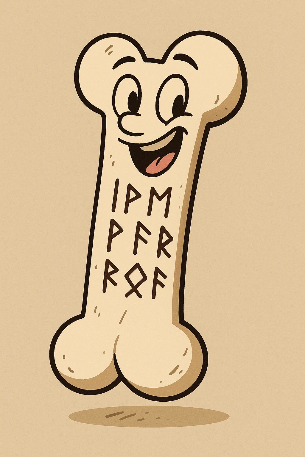 cartoon bone with ancient runes carved into the surface, playful style, simple shading emoji