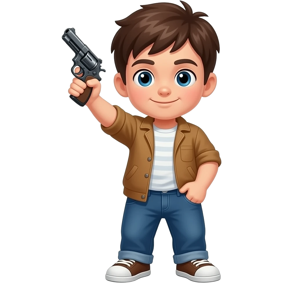 brown boy holding up a gun with pants down low emoji