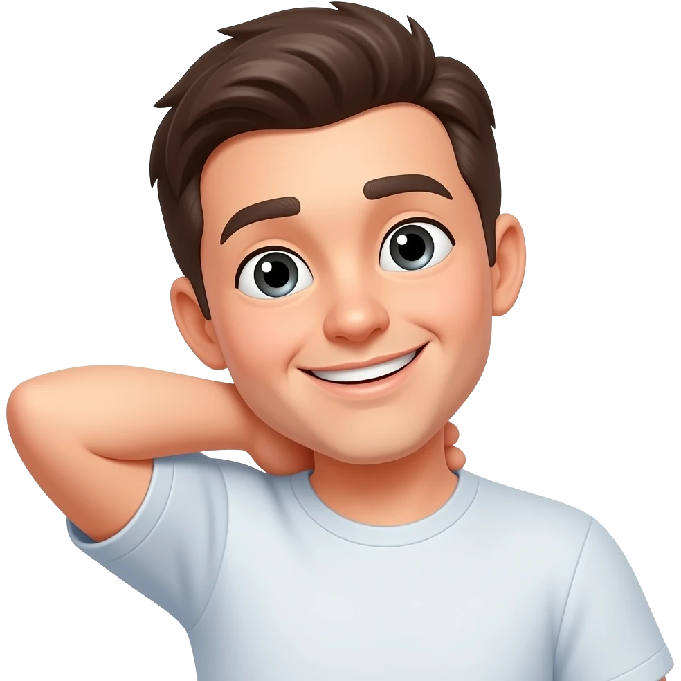 pixel smile face emoji rubbing back of neck and smiling with an awkward shy look emoji