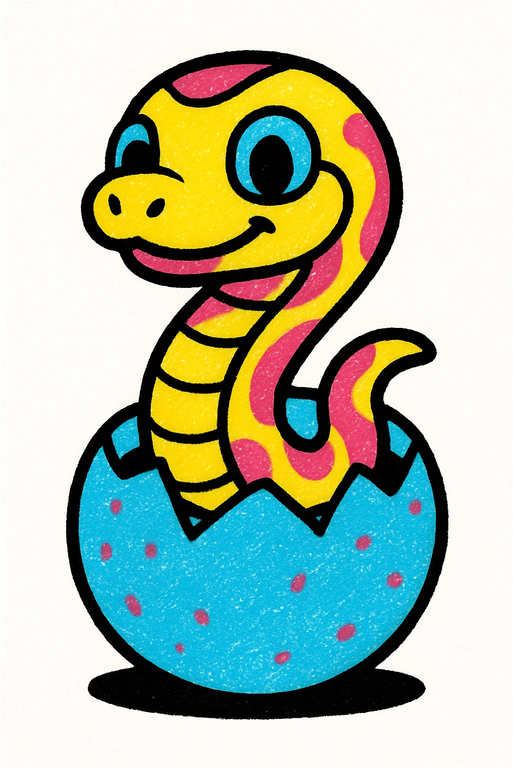 baby anaconda hatching from an egg, vibrant colors, bright and lively emoji
