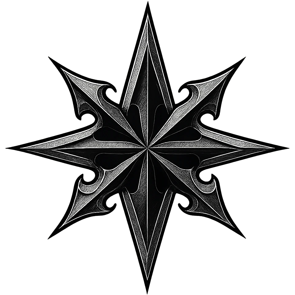 gothic star, black and silver, dramatic and stylish, no background emoji