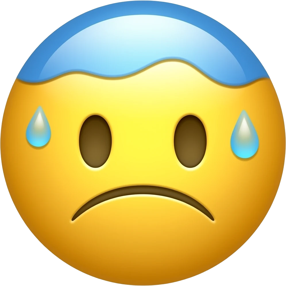 Yellow circle being disappointed and having a blue top and a sweat emoji
