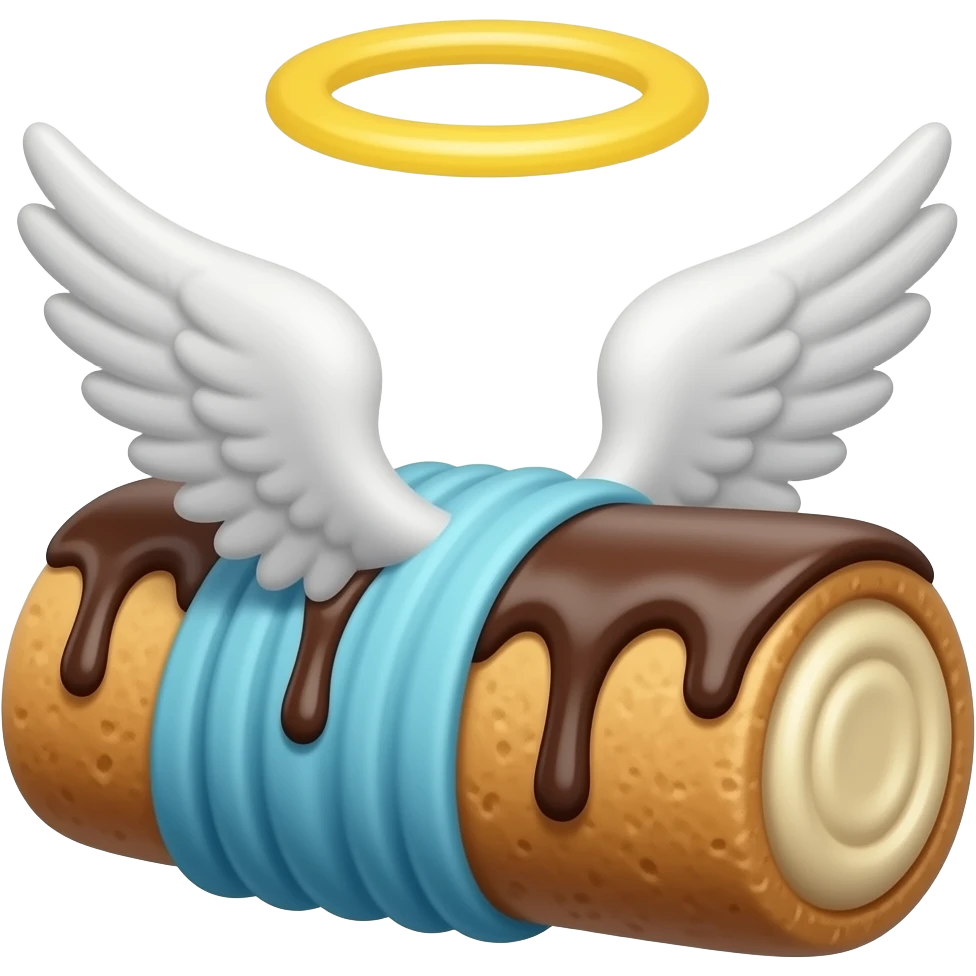 Chocolate Canolli pastry with a toga and angel wings and a halo emoji