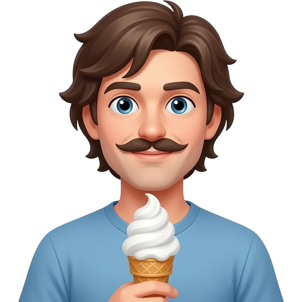 ugly long haired mustache guy with a snow cone college guy. snowcone emoji