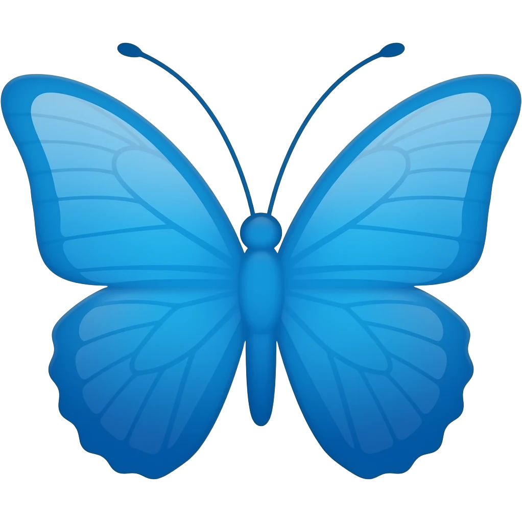 Símbolo do Bluesky que é uma borboleta azul toda azul sem nenhum detalhr emoji