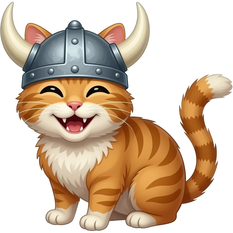 A laughing cat in a Viking helmet, Gjermundbu emoji