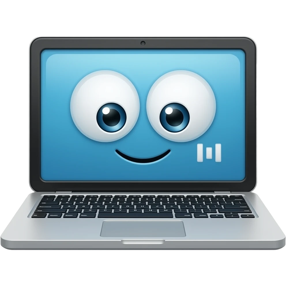 Smiling laptop with sleepy eyes and a pause symbol emoji