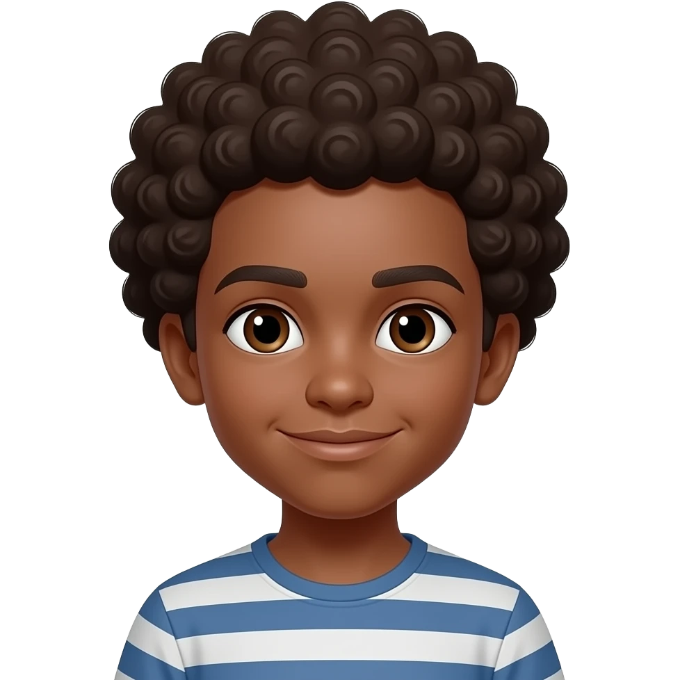 ten year old boy brown skinned, brown eyes and an afro emoji