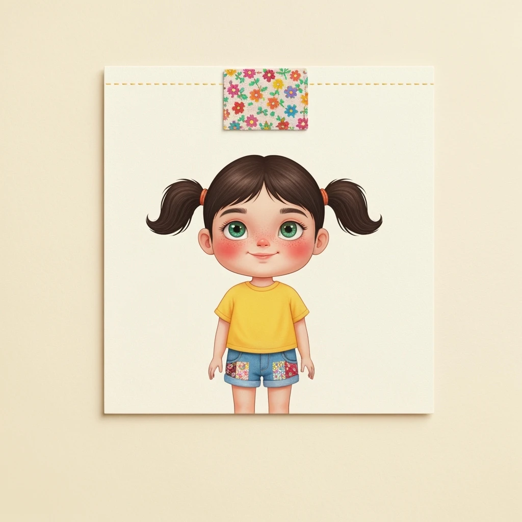 girl banner with stitched patch, cute, expressive, minimal emoji