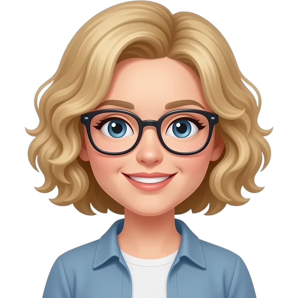 Rubia pelo corto rizado con gafas emoji