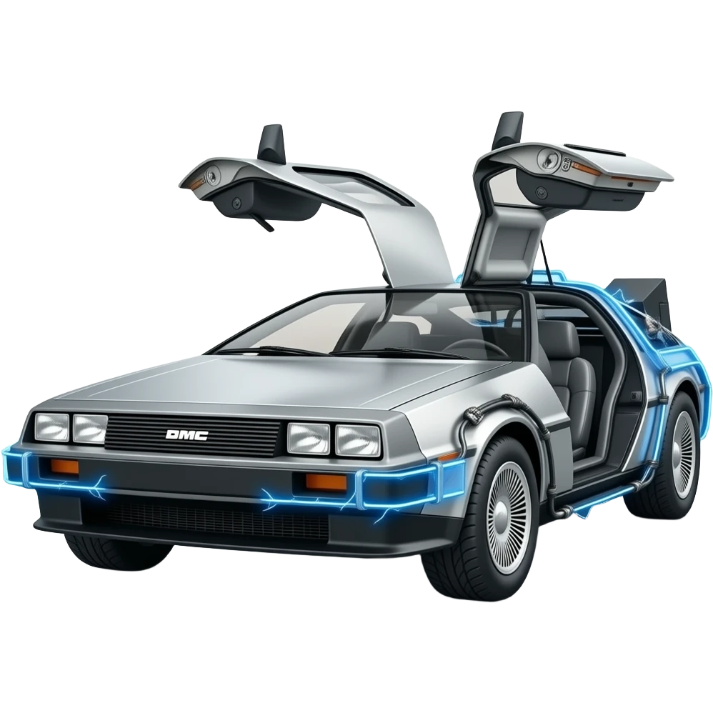 A DeLorean car with electric lightnings emoji