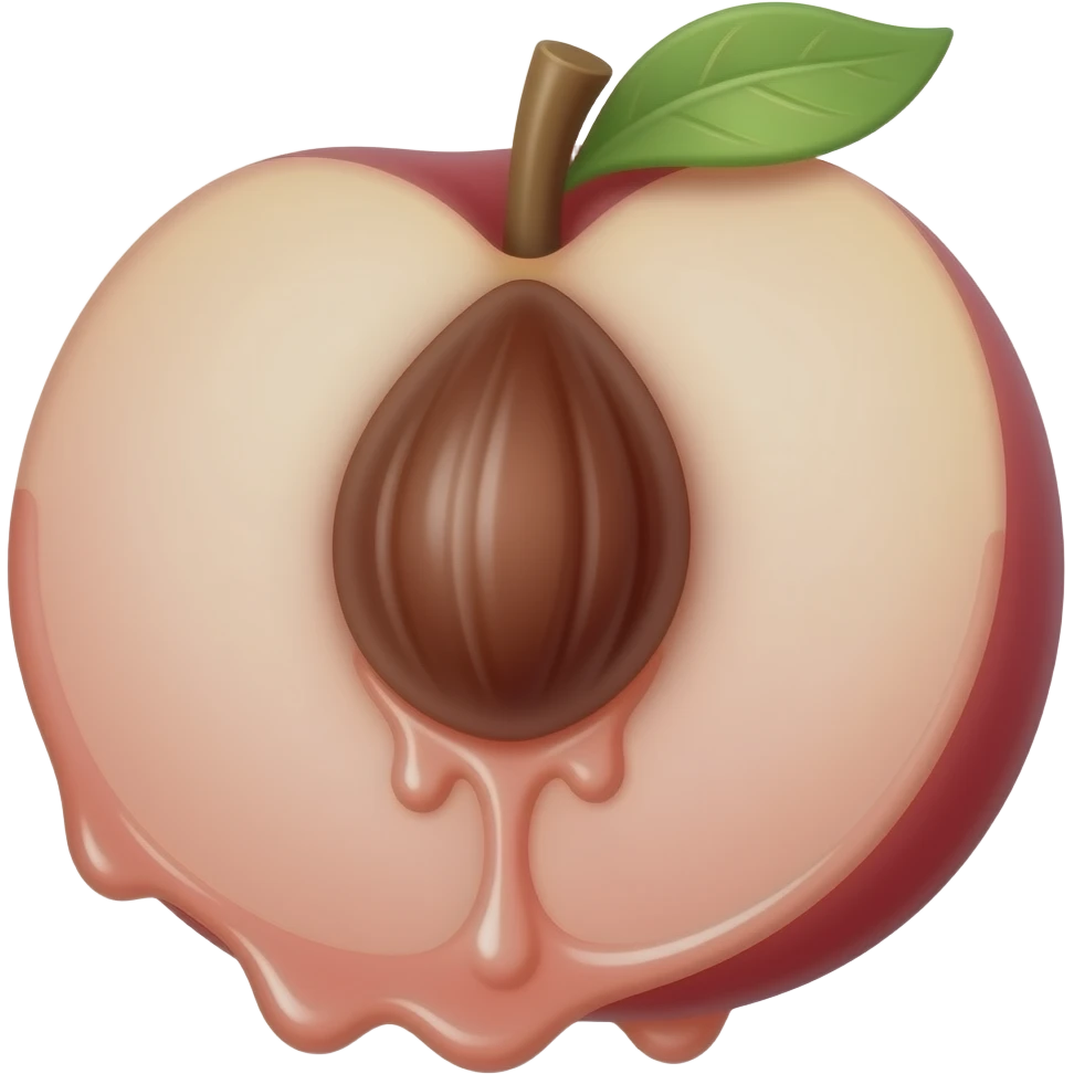 Juice dripping from inside a pink peach emoji