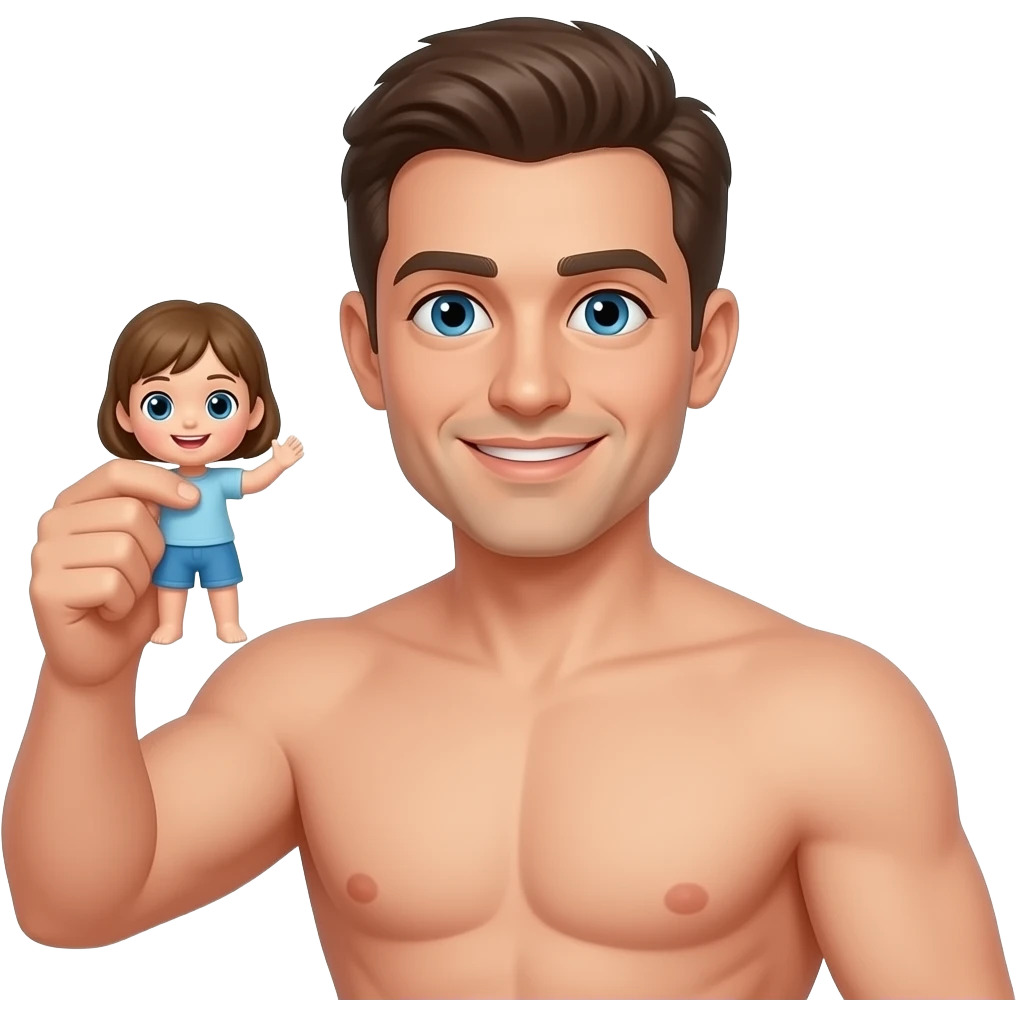 Naked man playing with toy emoji