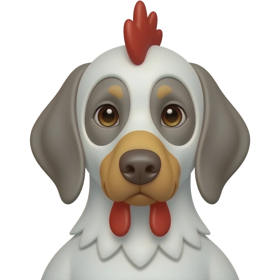Gray Weimeraner dressed as a chicken emoji