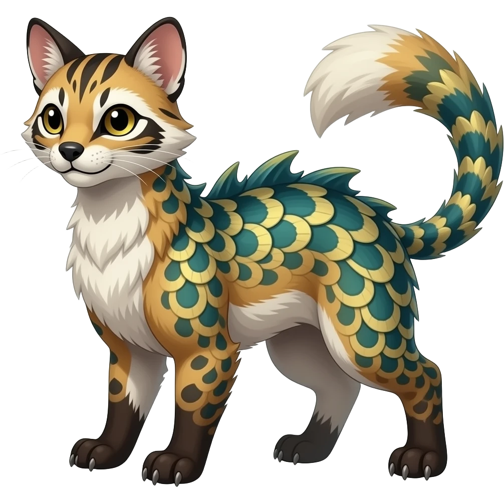 unique-patterned finned stylish antique aesthetic quadrupedal fuzzy fury scaly feral fantasy-Civet-Luxray-Corsola-Amaura-Aurorus-Primarina-Vaporeon-Milotic-Furret-Fakémon-fusion-hybrid-creature emoji