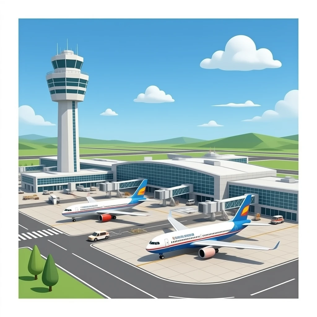 huge 3D airport terminal with big planes and big ATC tower with no background emoji
