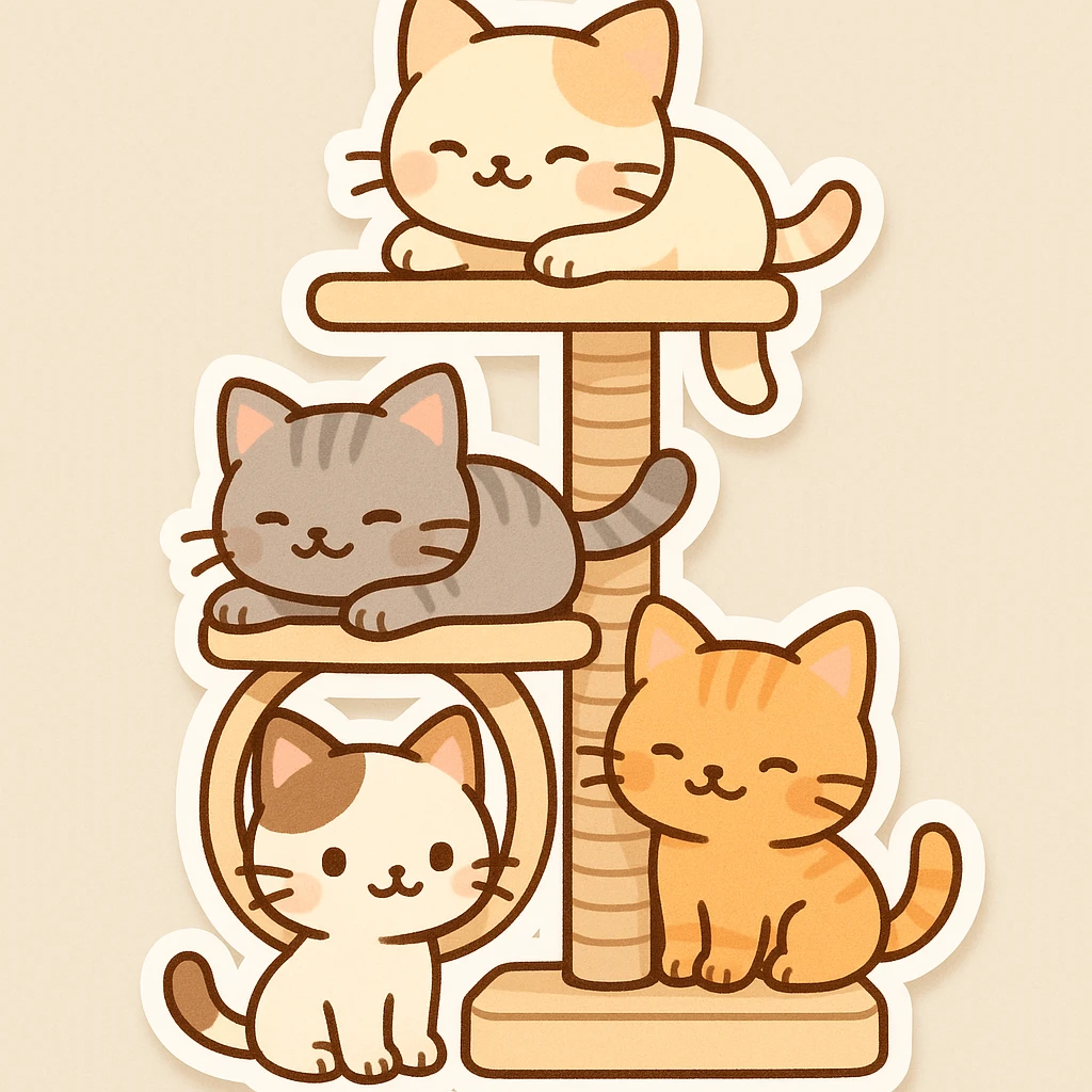 cats relaxing in a vertical playhouse emoji