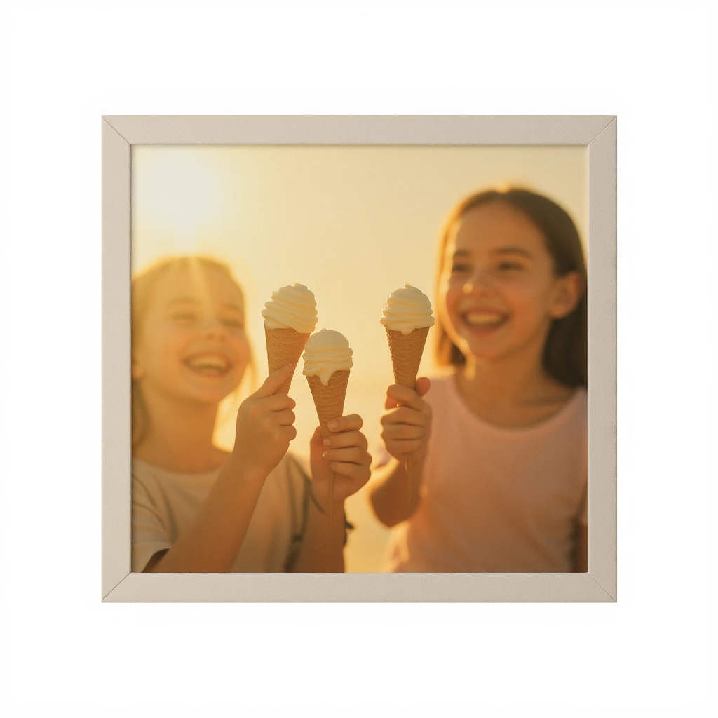 happy children with melting ice cream cones emoji
