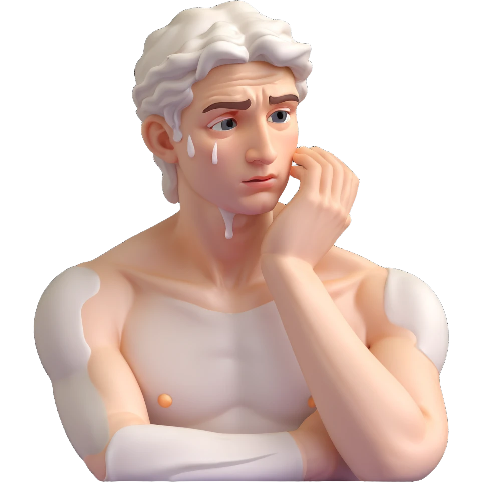 Michelangelo's statue of David with tears, symbolizing the statue crying emoji