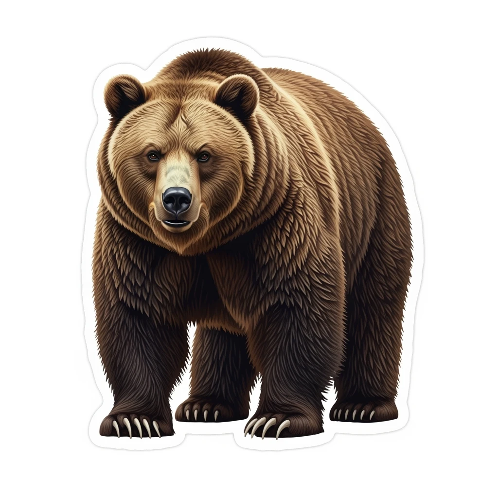 Brown bear realistic sticker white background emoji