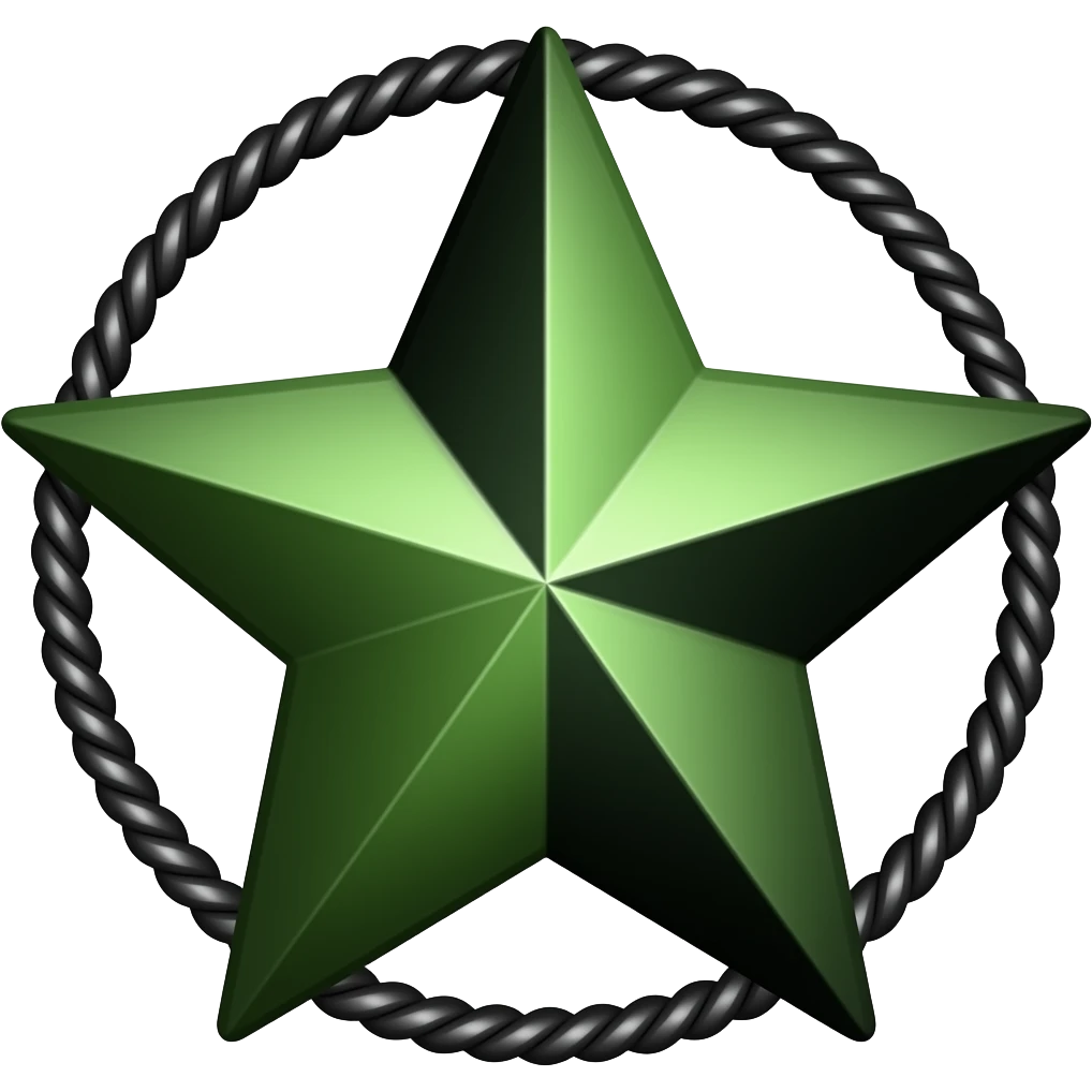 Black and green star with black ropes around it emoji