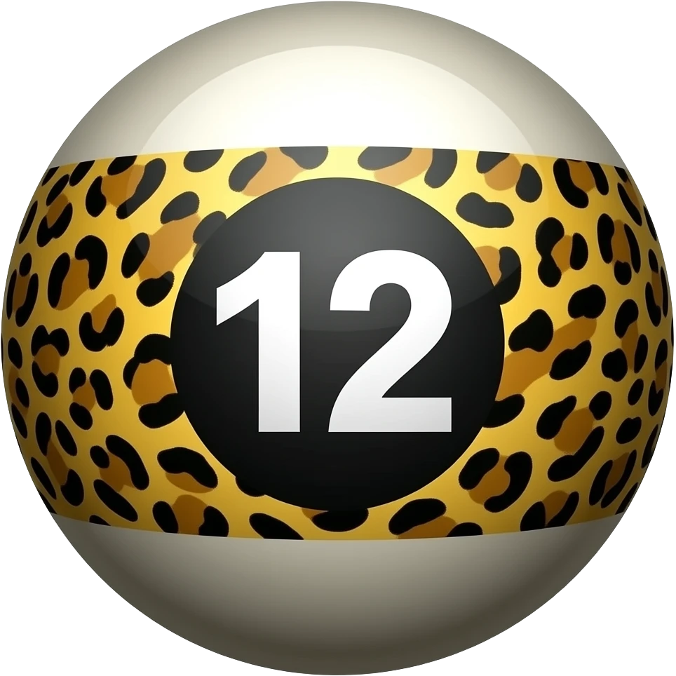 leopard print 8 ball with the number 12 emoji